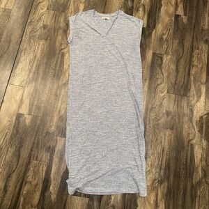 Cloth & Stone Heathered Blue Short Sleeve V-neck Stretch Midi Dress Womens M